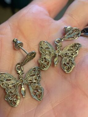 Sterling silver 925 butterfly vintage earrings
